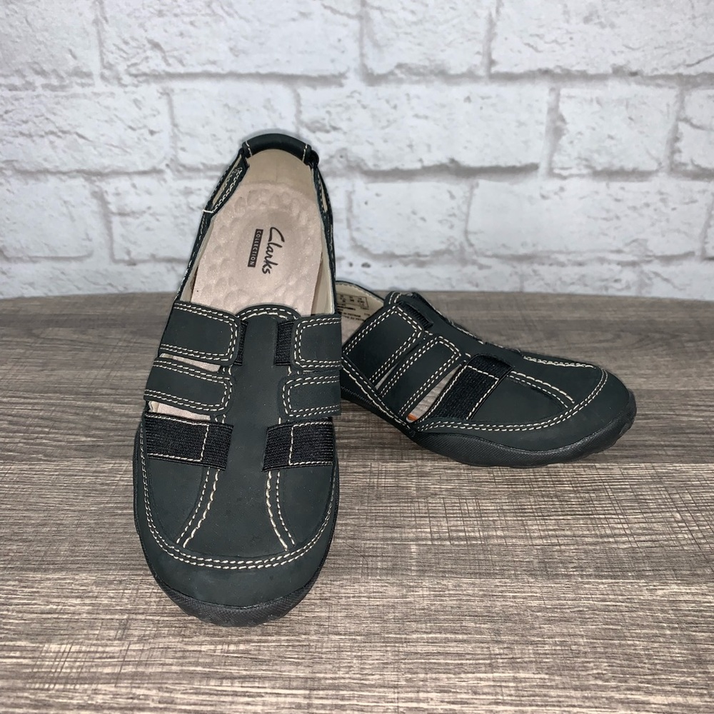 Clarks Haley Stork Slip-On Shoes Black Size 7.5